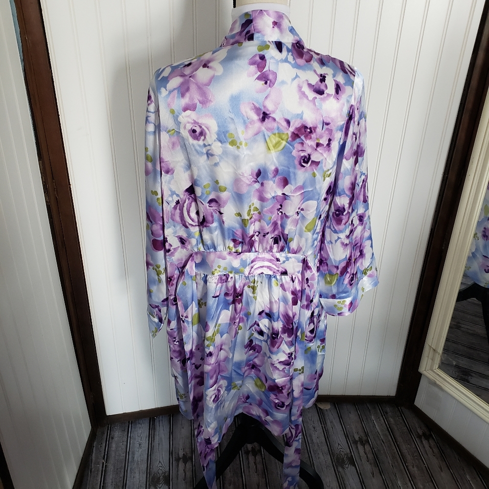 Vintage 90's purple floral silk bathrobe gown - Picture 3 of 6